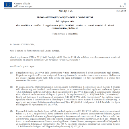 Le Modifiche Sostanziali del Regolamento (UE) 2024/1756: Nuovi Contaminanti e Limiti Aggiornati