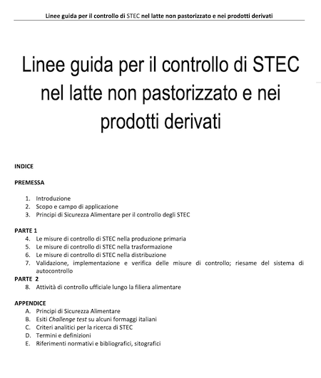 Nuove Linee Guida Ministero Salute per il controllo dello STEC nei prodotti da latte crudo