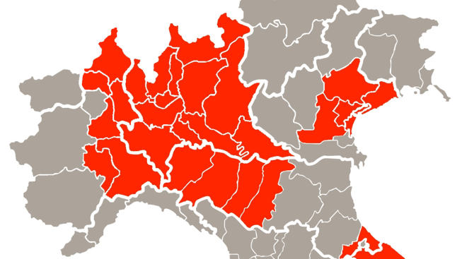 Mappa zona rossa nuovo coronavirus 2019-nCoV COVIS-19 spostamenti persone per lavoro e salute e merci