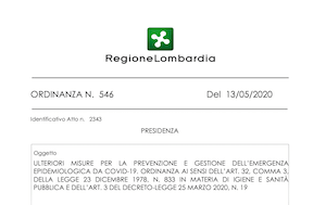 Ordinanza Regione Lombardia 13 maggio 2020
