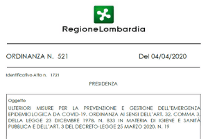 Ordinanza RL Regione Lombardia del 4 aprile 2020