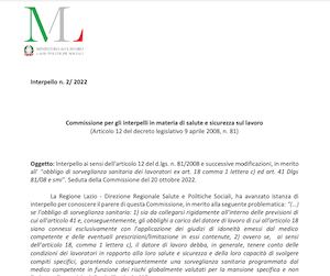 Pubblicato Interpello 2/2022 sorveglianza sanitaria dei lavoratori