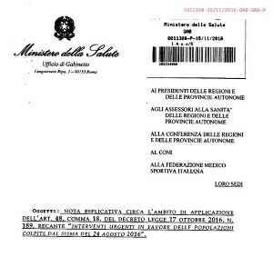 Nota Ministero della Salute